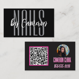 Nail Salon Business Card Bold Pink Photo & QR Code