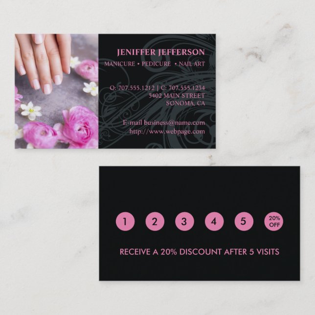 Nail Salon Customer Loyalty Discount Business Card (Front/Back)