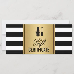 Nail Salon Gift Certificate Gold B&W Stripes