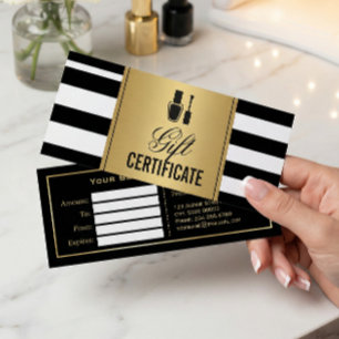 Nail Salon Gift Certificate Gold B&W Stripes