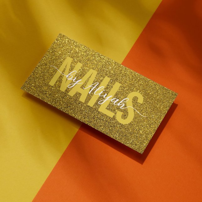 Nail Salon Gold Glitter Business Card (Creator Uploaded)