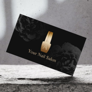 Nail Salon Gold Polish Bottle Elegant Black Floral Business Card