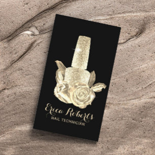 Nail Salon Gold Polish Bottle & Flowers Manicurist Business Card