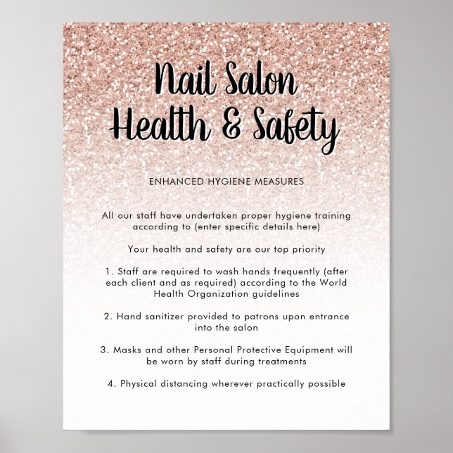 Nail Salon Health Safety Poster Pink Peach Glitter (Front)
