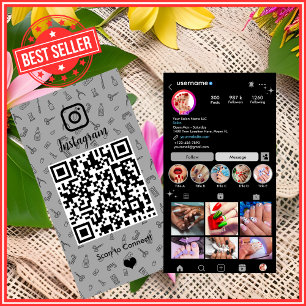 Nail Salon Instagram Grey Social Media QR Code Business Card