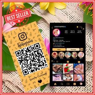 Nail Salon Instagram Peach Social Media QR Code Business Card