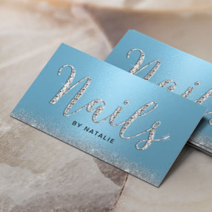 Nail Salon Light Blue Luxury Typography Manicurist Business Card