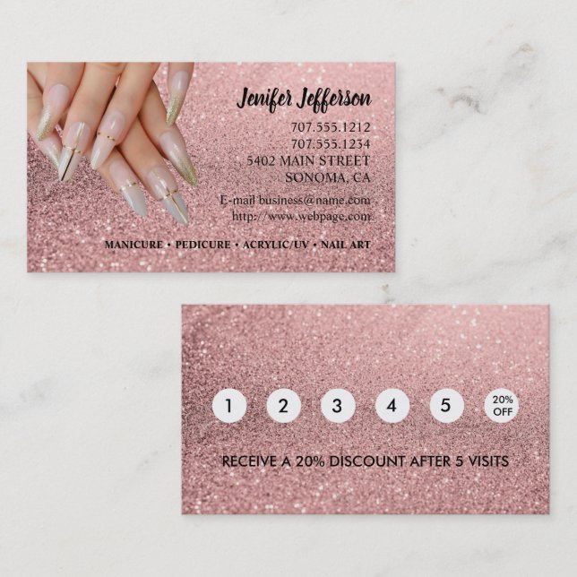 Nail Salon  Loyalty Discount Business Card (Front/Back)