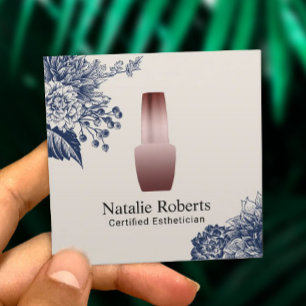 Nail Salon Manicurist Blue Floral Aesthetician Square Business Card