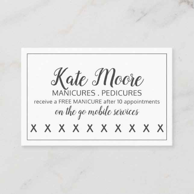 Nail Salon Manicurist Customer Loyalty Punch Card (Front)