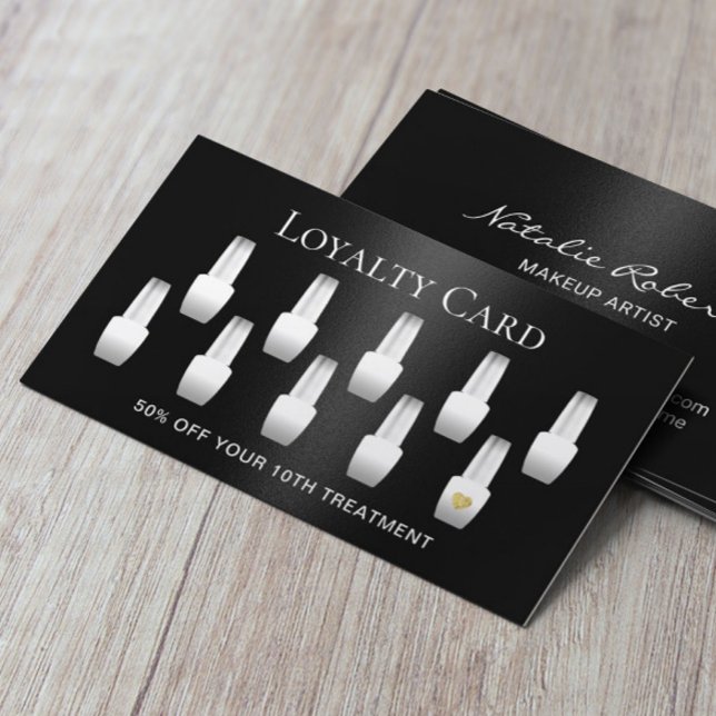 Nail Salon Manicurist Modern Black Beauty Loyalty Card (Creator Uploaded)