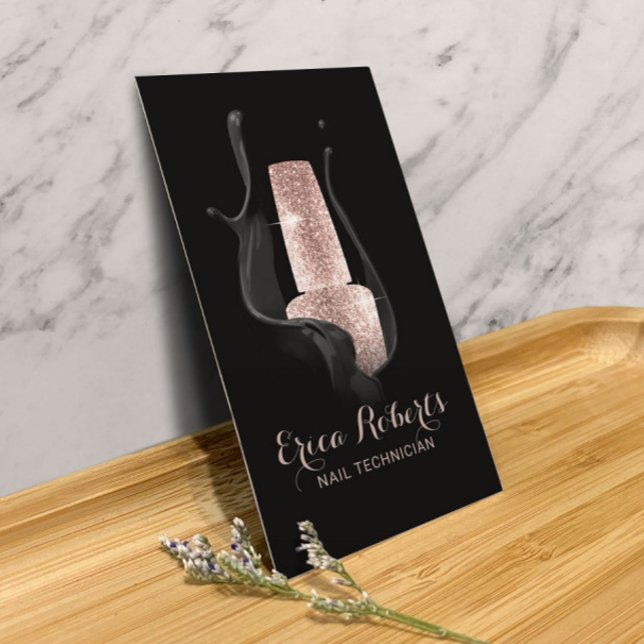 Nail Salon Manicurist Modern Black & Rose Gold Business Card (Creator Uploaded)