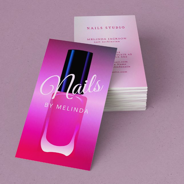 Nail salon manicurist modern polish pink elegant business card (Creator Uploaded)