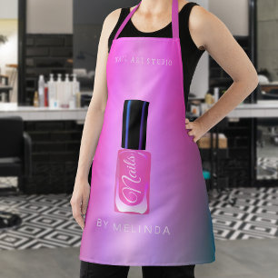 Nail salon manicurist modern polish pink glitter apron