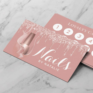 Nail Salon Manicurist Modern Rose Gold Drips Loyalty Card