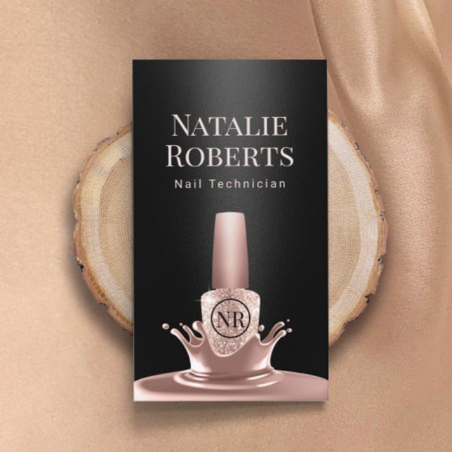 Nail Salon Manicurist Rose Gold Polish Black Business Card (Creator Uploaded)