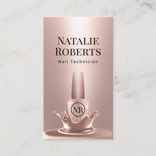 Nail Salon Manicurist Rose Gold Polish Splash #2 Business Card (Front)