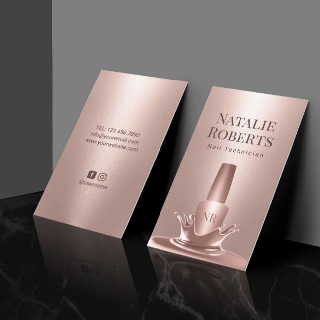 Nail Salon Manicurist Rose Gold Polish Splash Business Card (Creator Uploaded)