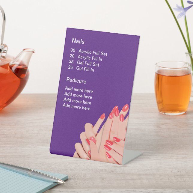 Nail Salon Menu Template Pedestal Sign (In SItu)