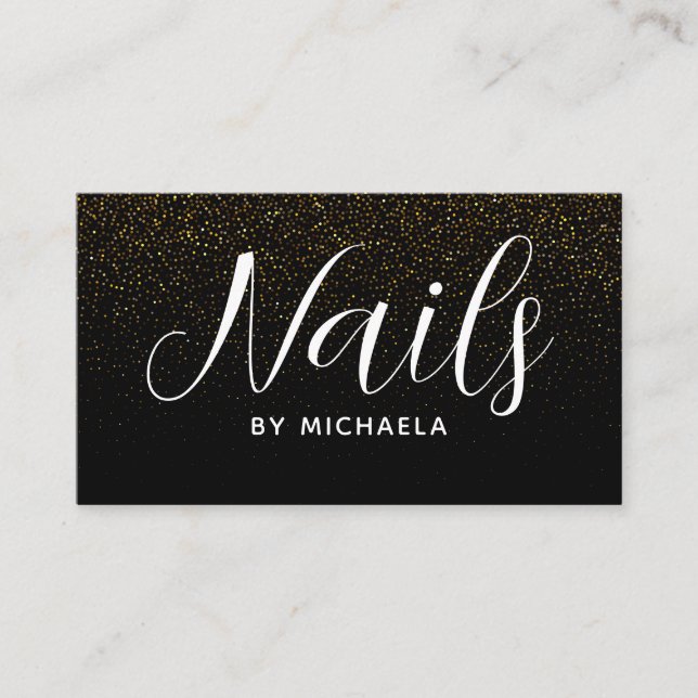 Nail Salon Modern Black Gold Glitter Business Card (Front)