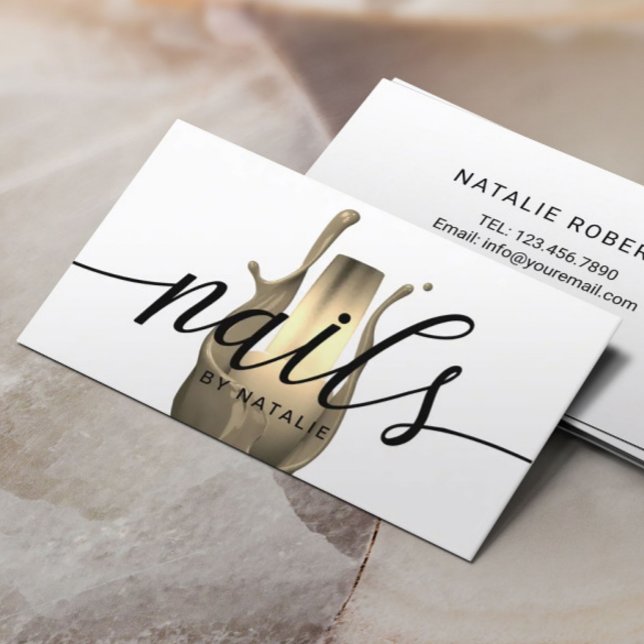 Nail Salon Modern Gold Polish Bottle Manicurist Business Card (Creator Uploaded)