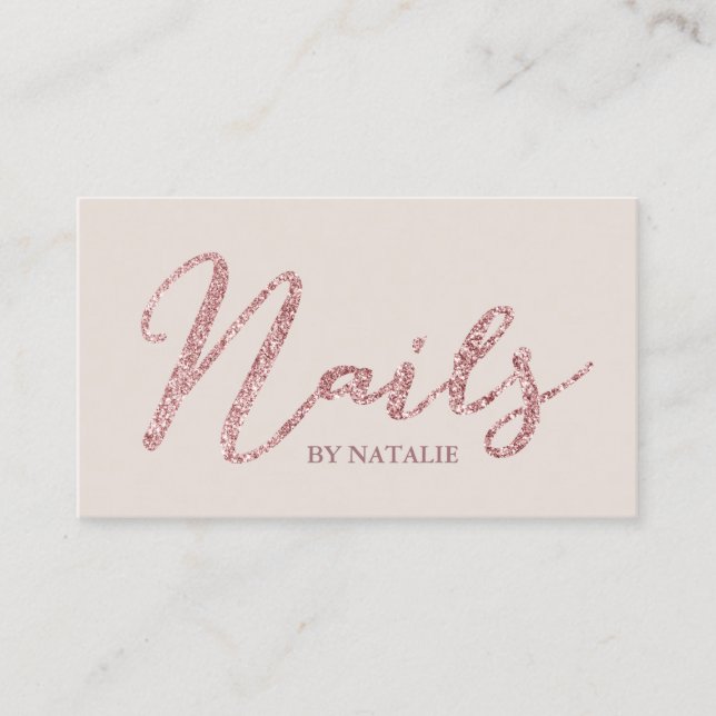 Nail Salon Modern Rose Gold Glitter Typography Business Card (Front)