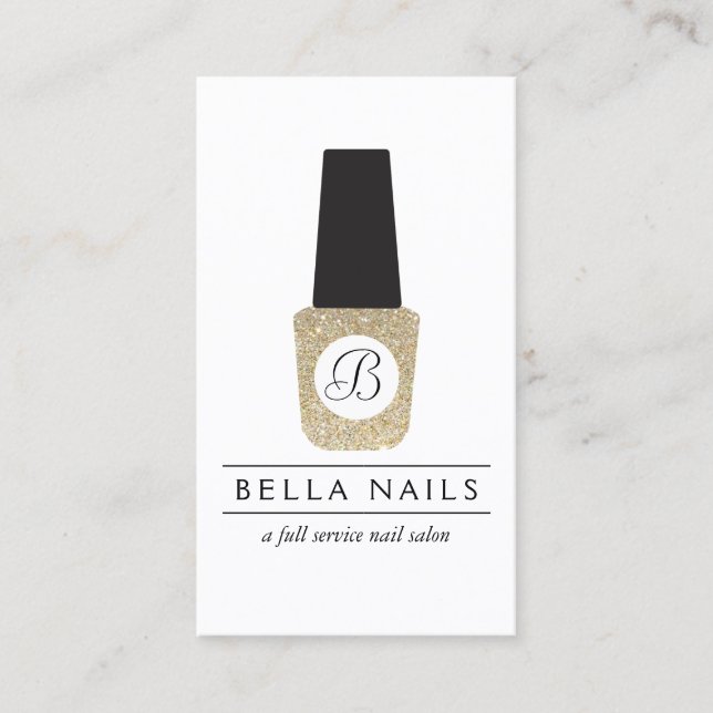 Nail Salon Monogram on Gold Glitter Nail Polish Business Card (Front)