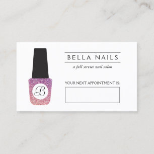 Nail Salon Monogram Purple Glitter Appointment Card