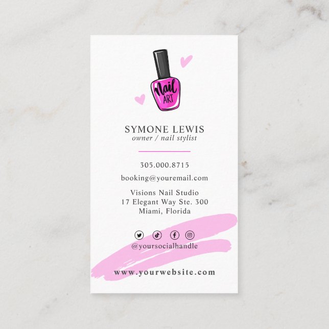 Nail Salon | Nail Tech | Nail Artist | Trendy Pink Business Card (Back)