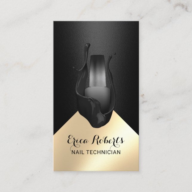 Nail Salon Polish Black & Gold Manicurist Business Card (Front)