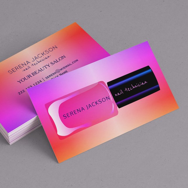 Nail salon polish bottle manicurist holographic business card (Creator Uploaded)