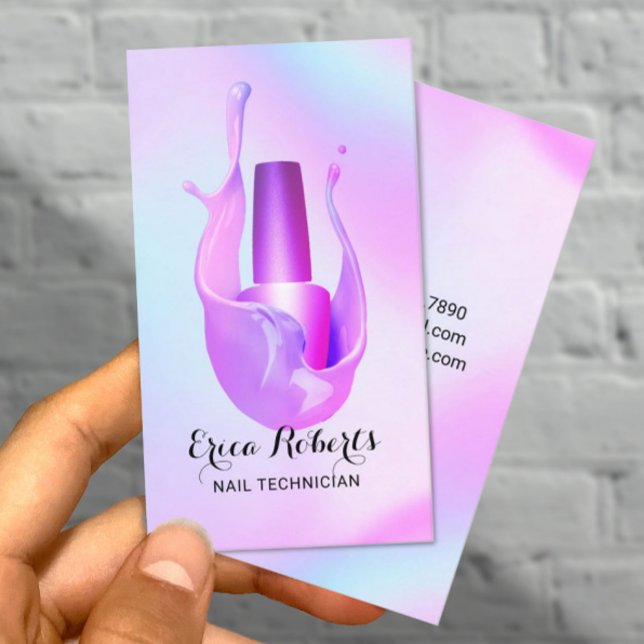 Nail Salon Polish Bottle Pastel Purple Splash Business Card (Creator Uploaded)