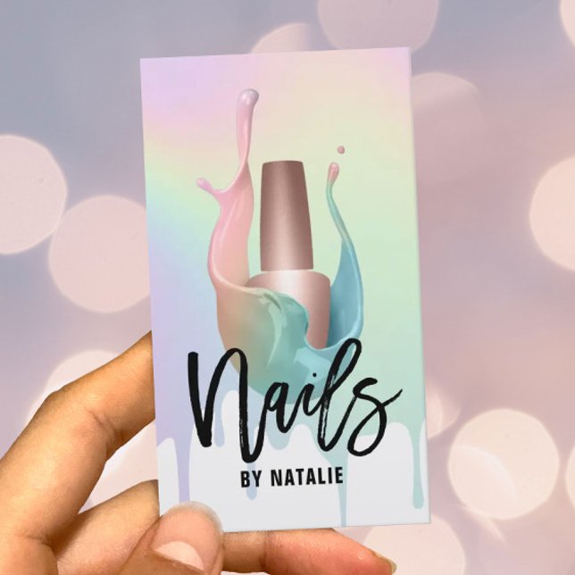 Nail Salon Polish Bottle Pastel Rainbow Drips Business Card (Creator Uploaded)