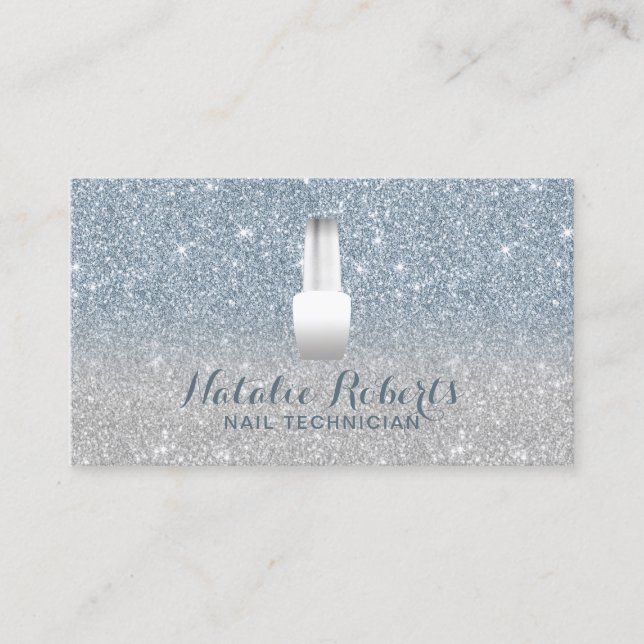 Nail Salon Polish Makeup Artist Dusty Blue Glitter Business Card (Front)