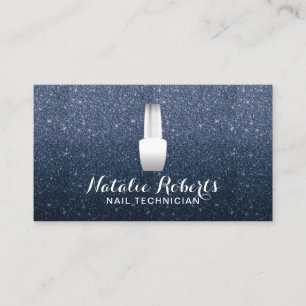 Nail Salon Polish Makeup Artist Navy Blue Glitter Business Card