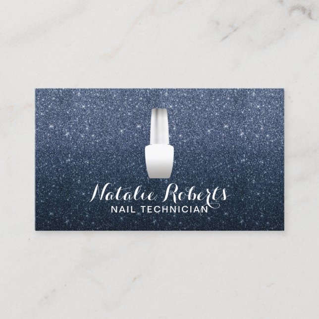 Nail Salon Polish Makeup Artist Navy Blue Glitter Business Card (Front)