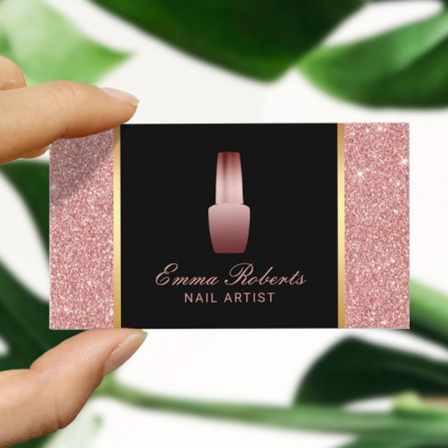 Nail Salon Polish Makeup Artist Rose Gold Glitter Business Card (Creator Uploaded)