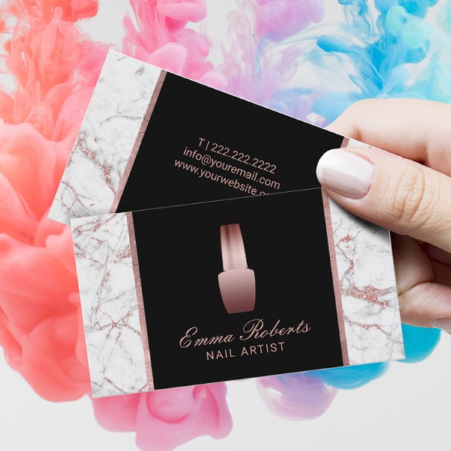 Nail Salon Polish Makeup Artist Rose Gold Marble Business Card (Creator Uploaded)