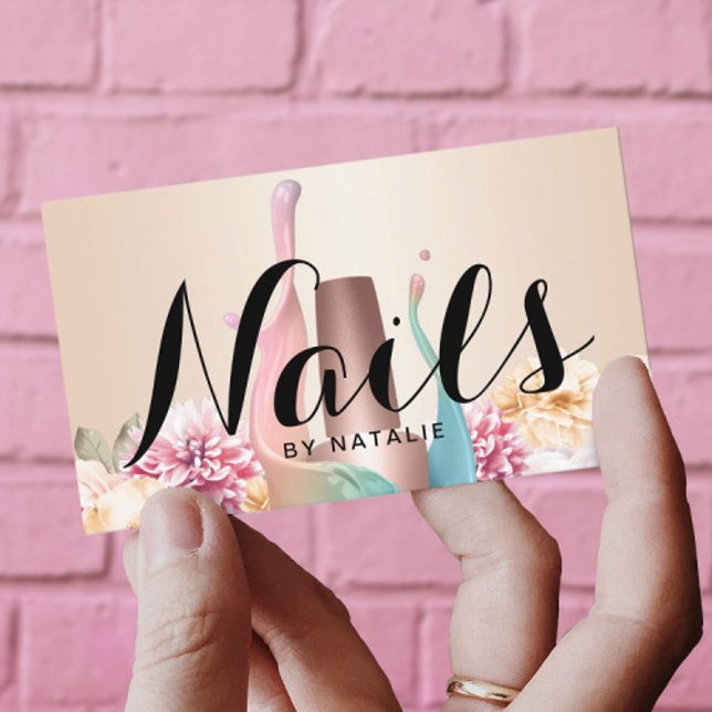 Nail Salon Polish Manicurist Elegant Floral Business Card (Creator Uploaded)