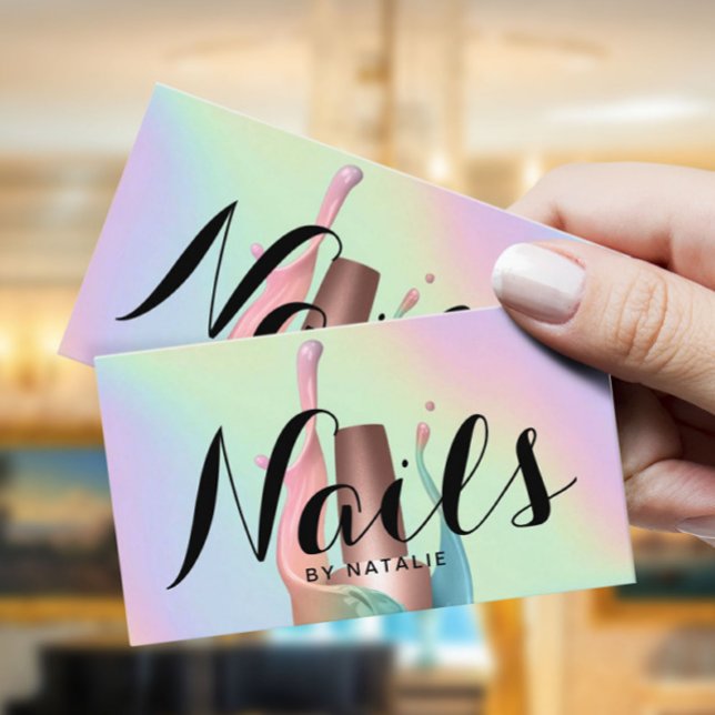 Nail Salon Polish Manicurist Pastel Holographic Business Card (Creator Uploaded)