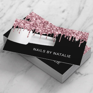 Nail Salon Polish Manicurist Rose Gold Drips Business Card