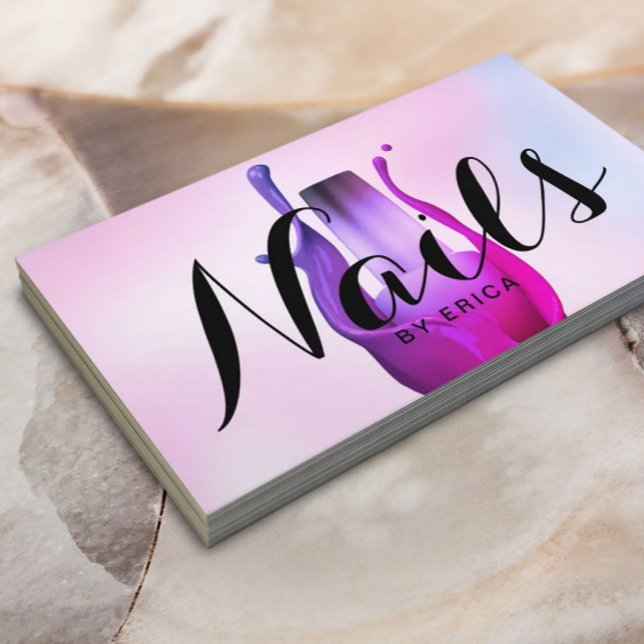 Nail Salon Polish Manicurist Watercolor Pink Ombre Business Card (Creator Uploaded)