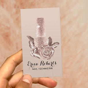 Nail Salon Polish Rose Gold Floral Manicurist Business Card