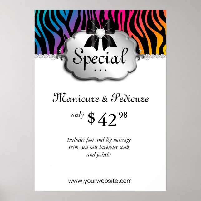 Nail Salon Poster Zebra Rainbow Hair (Front)