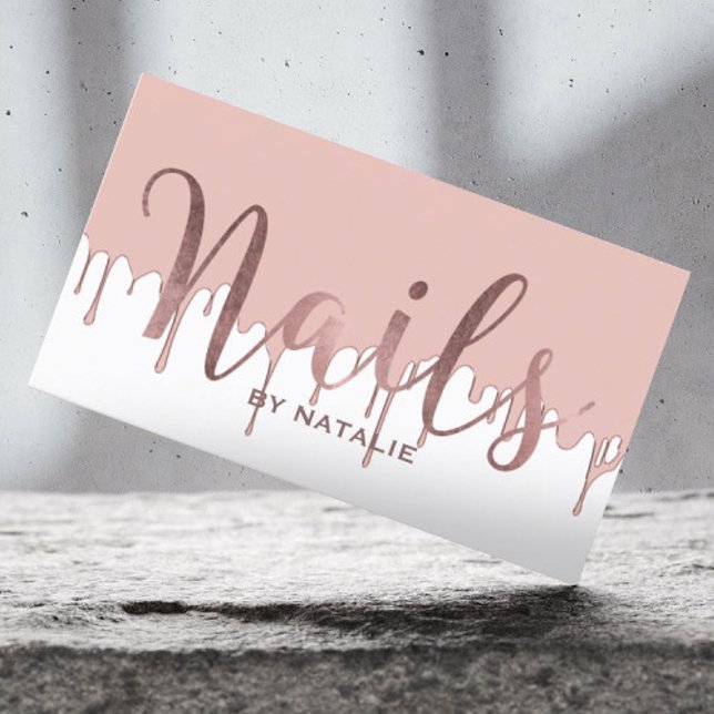 Nail Salon Rose Gold Dripping Makeup Artist Business Card (Creator Uploaded)