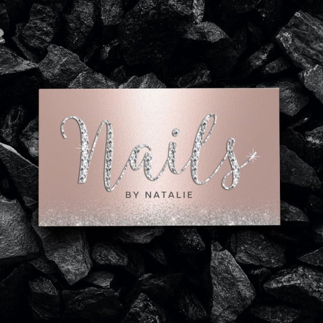 Nail Salon Rose Gold Lux Diamond Typography Business Card (Creator Uploaded)