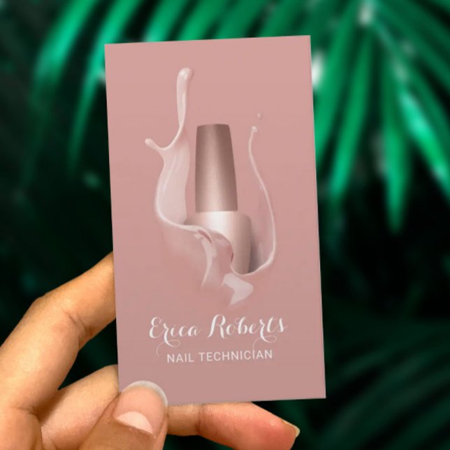 Nail Salon Rose Gold Polish Splash Manicurist Business Card (Creator Uploaded)