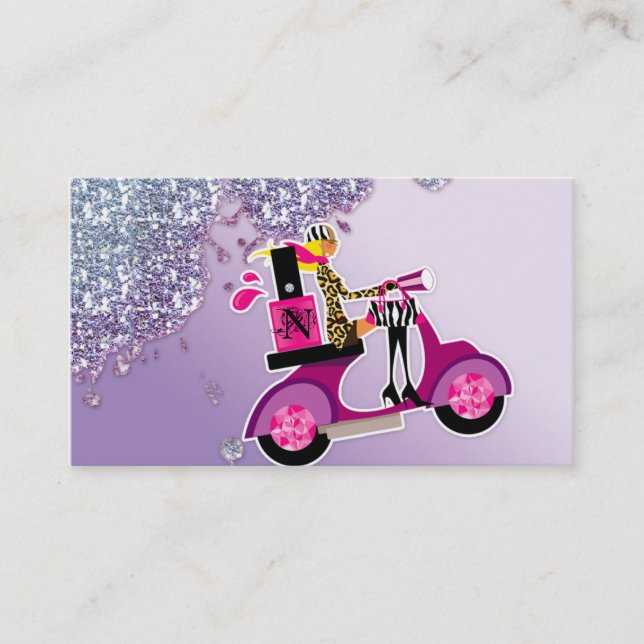Nail Salon Scooter Girl Glitter Polish Business Card (Front)