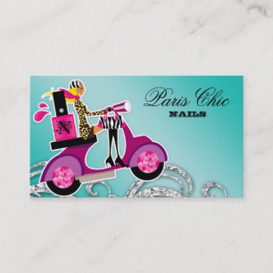 Nail Salon Scooter Girl Glitter Polish Swirls Business Card