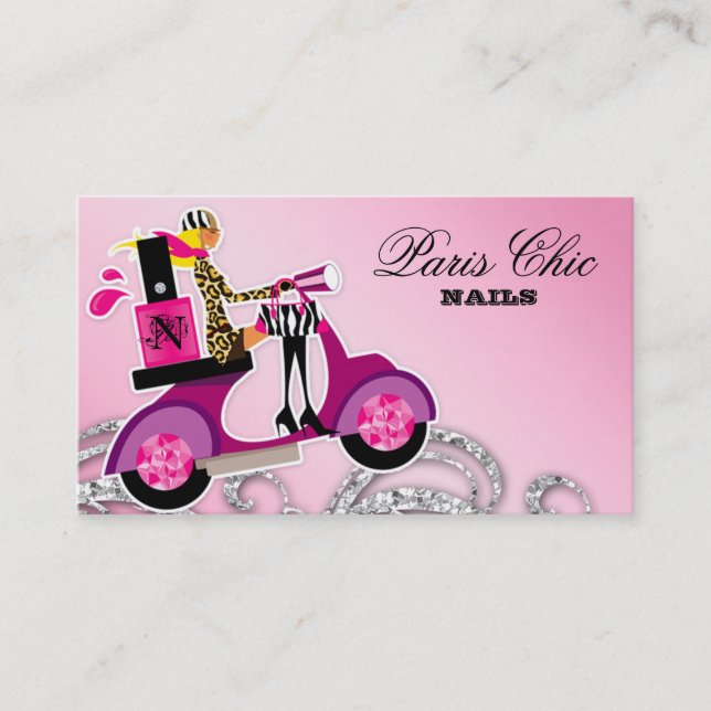 Nail Salon Scooter Girl Glitter Polish Swirls Business Card (Front)